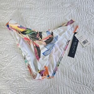 La Blanca Size 10 White Tropical Floral Paradise Scoop‎ Front Bikini Bottoms New